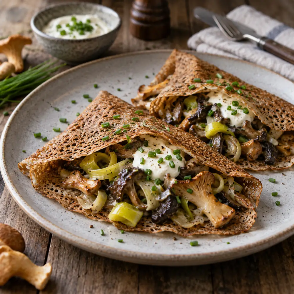 Pohánkové palacinky plnené hubami a pórom