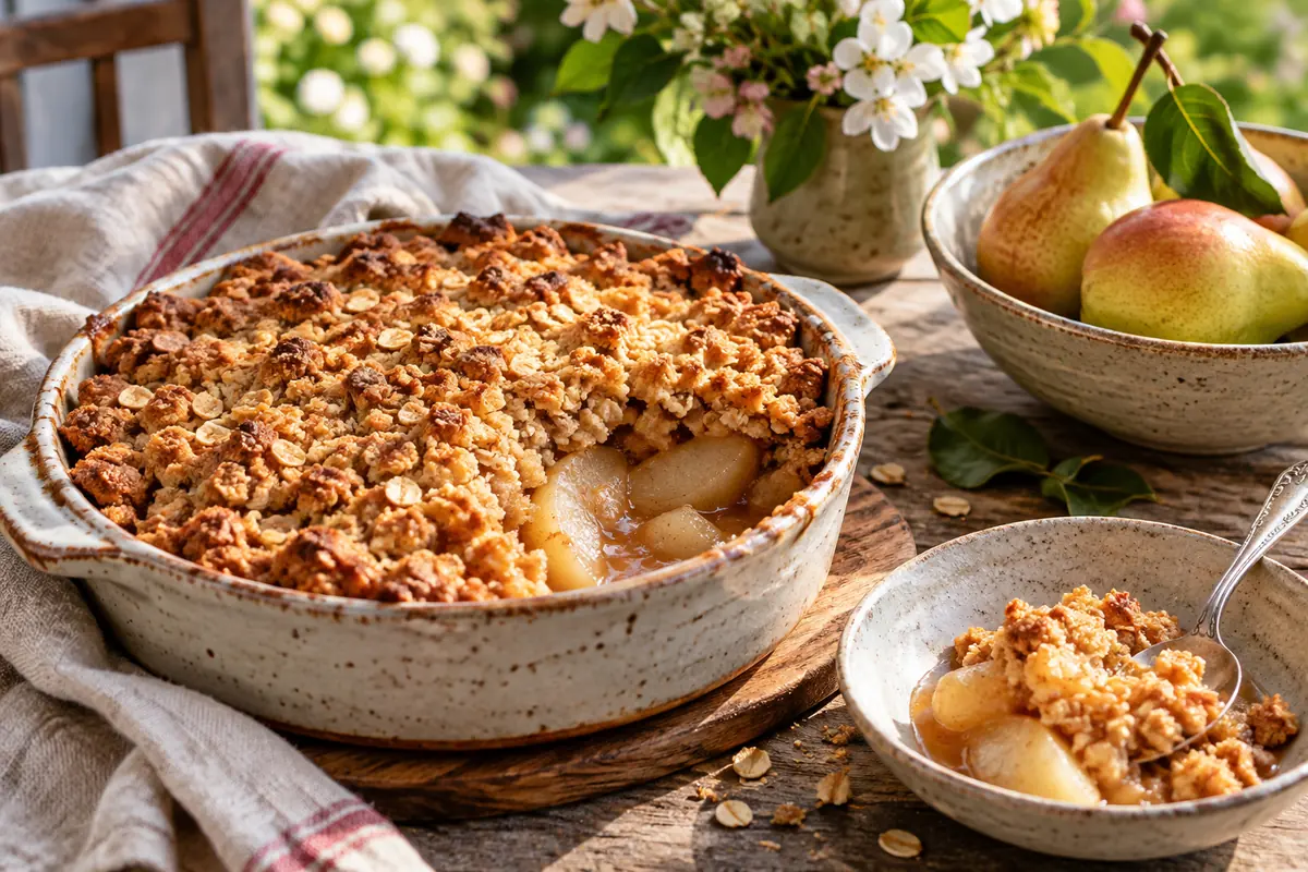 Hruškový crumble s ovsenou posýpkou