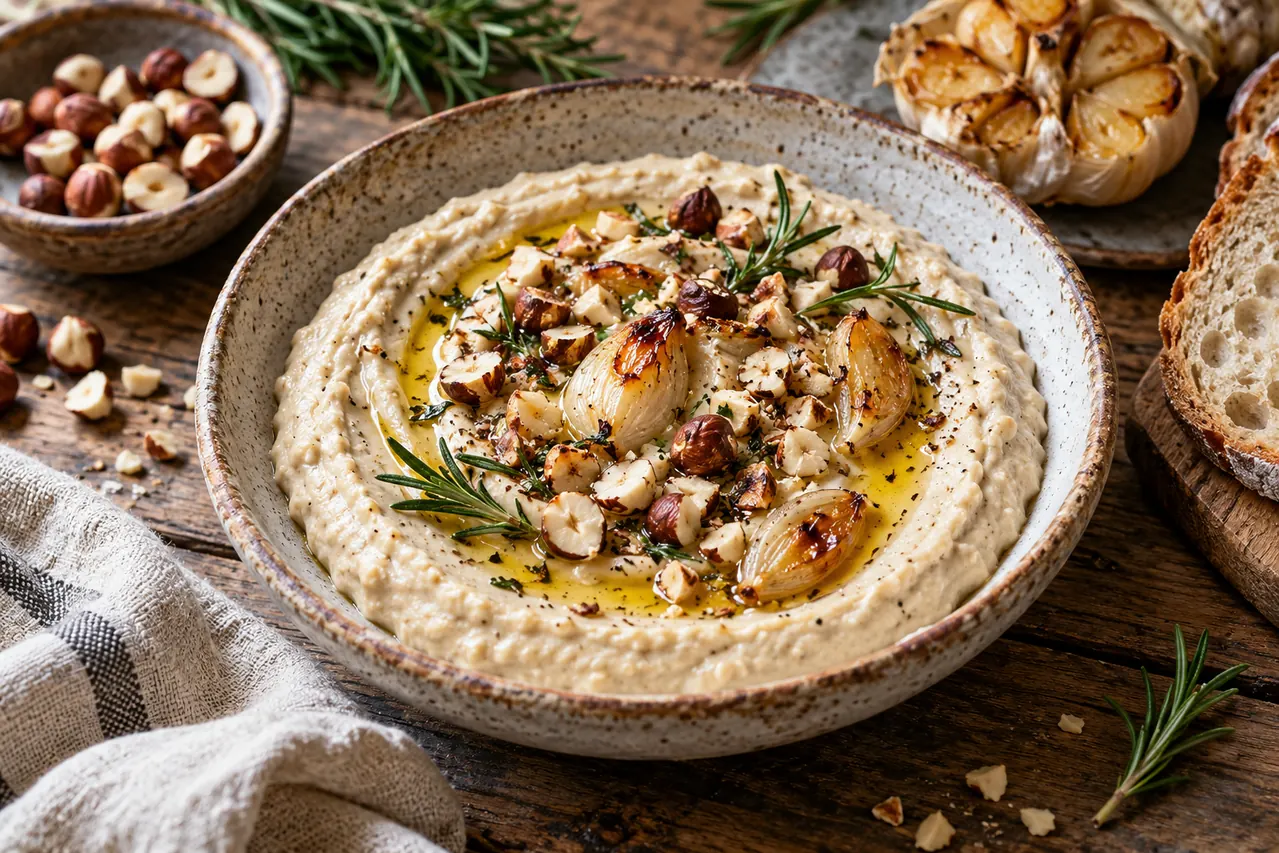 Hummus z bielej fazule s pečeným cesnakom a rozmarínom