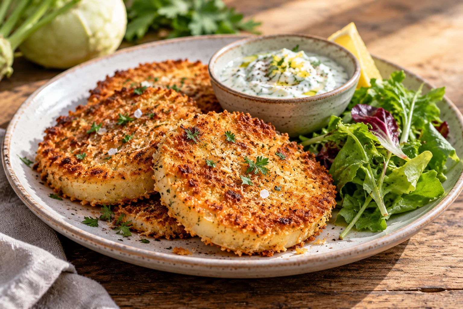 Kalerábové rezne v parmezánovej strúhanke