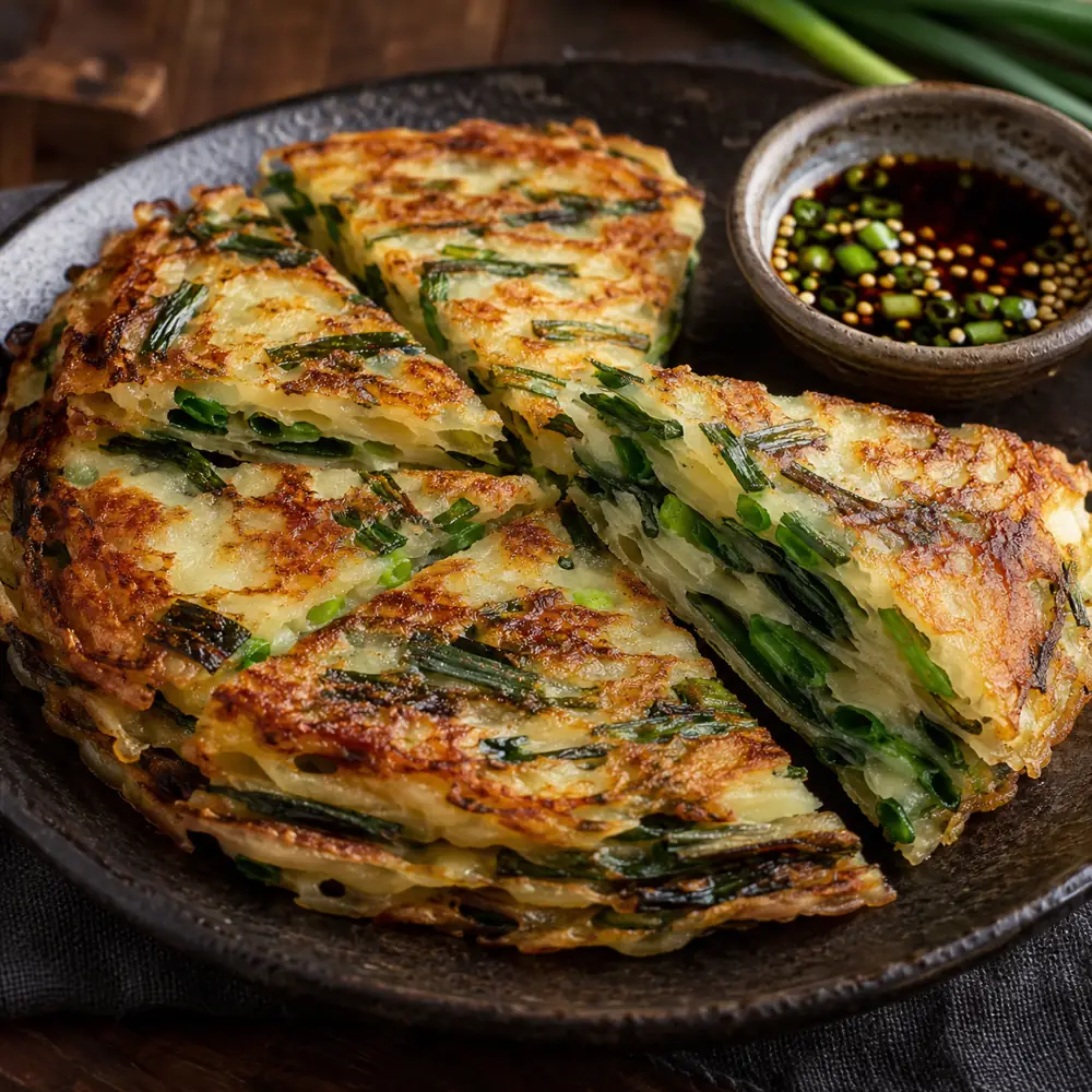 Kórejské cibuľkové placky pajeon so sójovou omáčkou