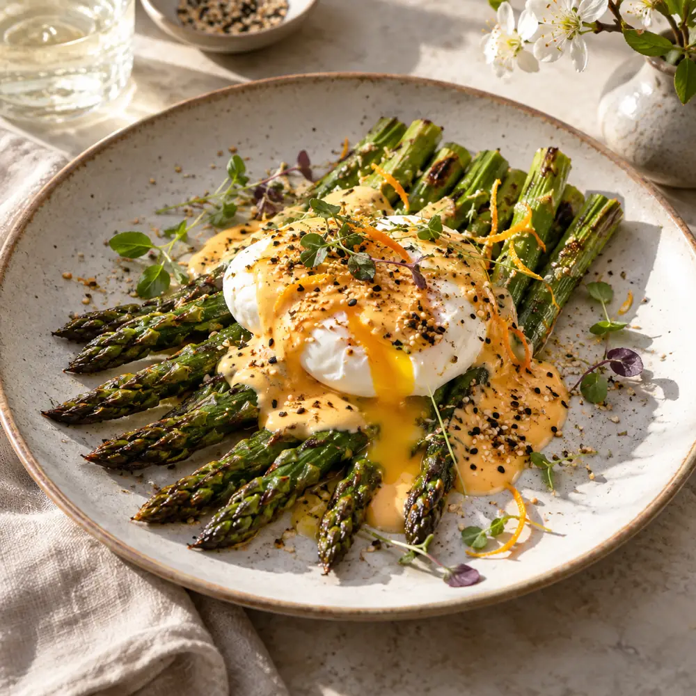 Pečená špargľa s pomarančovo-miso hollandaise