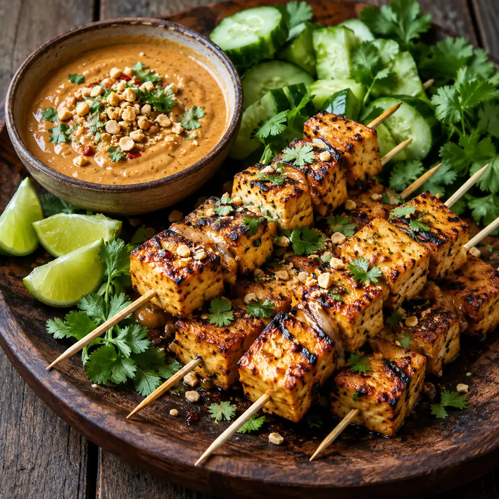 Tofu satay na špízoch s arašidovo-limetkovou omáčkou