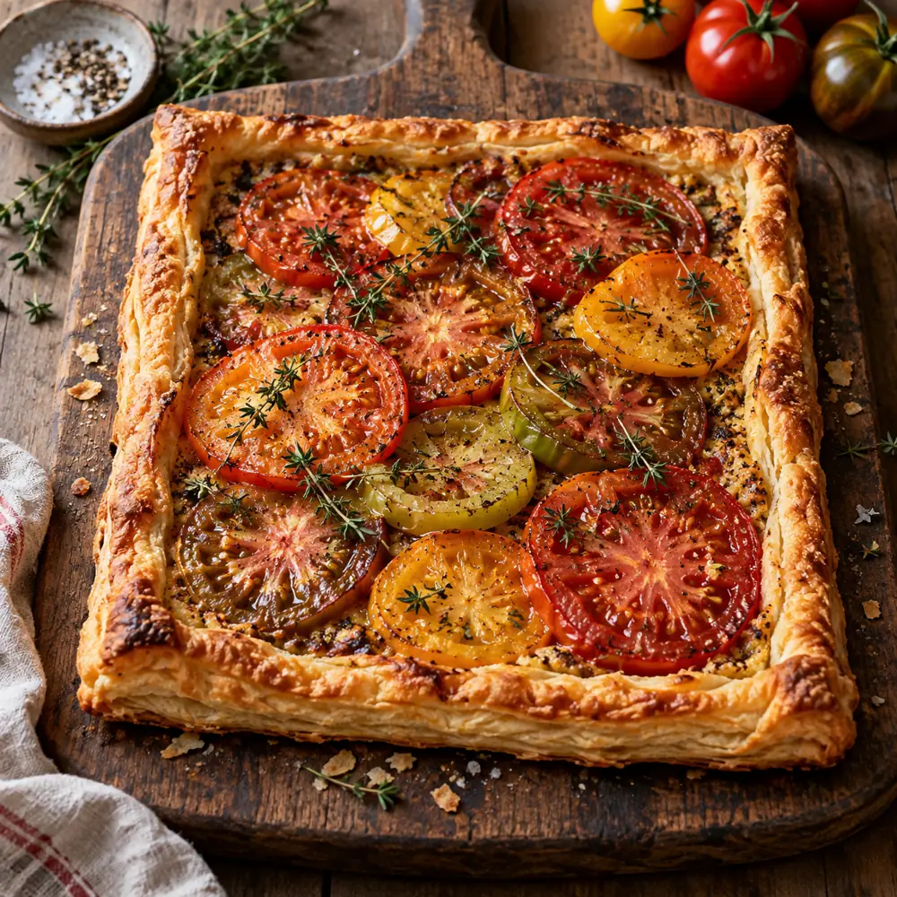 Paradajkovo-horčicový tart z lístkového cesta