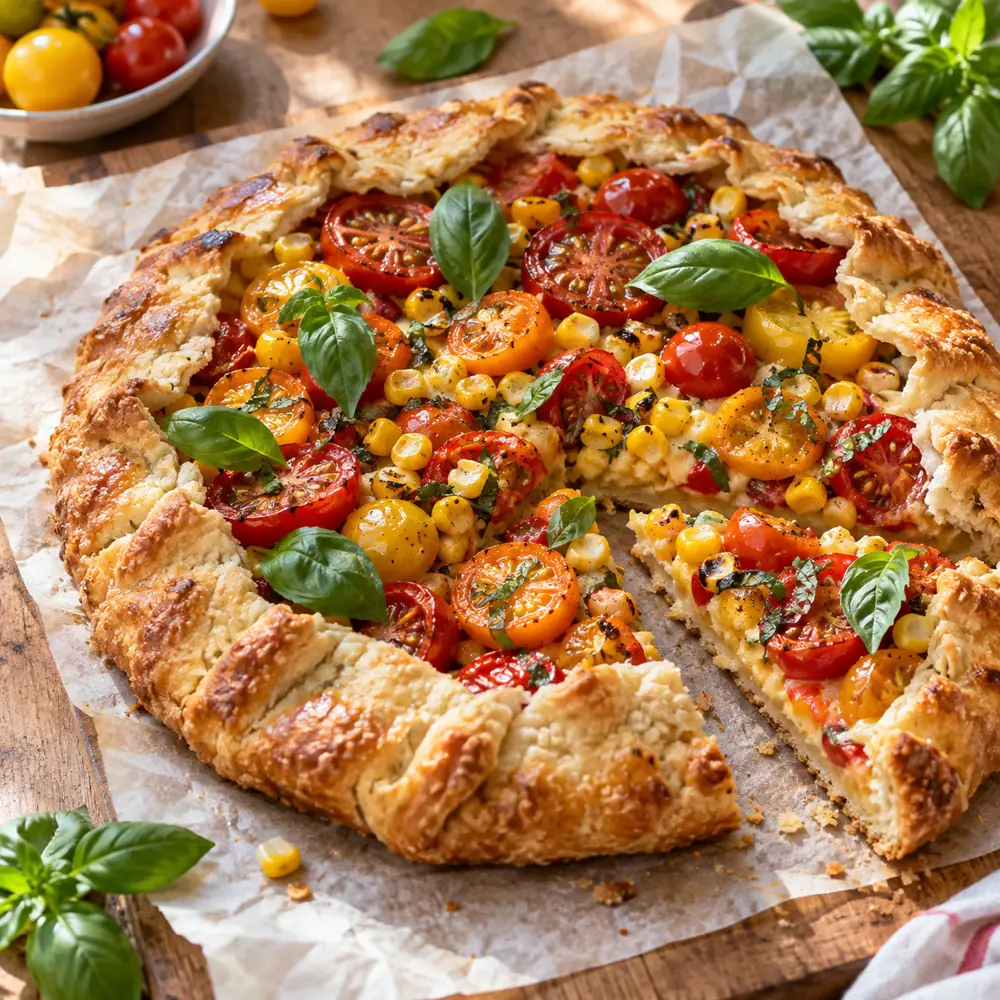 Paradajkovo-kukuricová galette s bazalkou
